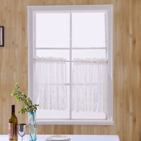 Voile de Fenêtre RixMode - Valance Dentelle Polyester - Taille 137x61cm ou 74x90cm, Coloris Bleu Blanc Ivoire Noir, 1 Pièce - Design Buffalo Check pour Cuisine Campagne Française (1/5)