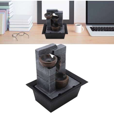 Fontaine de Table Résine 4 Étages avec Jet d'eau et Lampes Colorées pour Bureau et Maison, Plaque US 110V