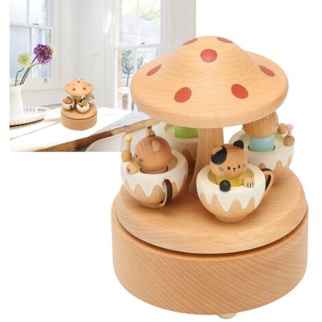 Boîte à musique décorative chaton en bois de hêtre - Modèle "Paradis" 15 cm - Ornement cadeau fête pour salon/chambre (1/5)