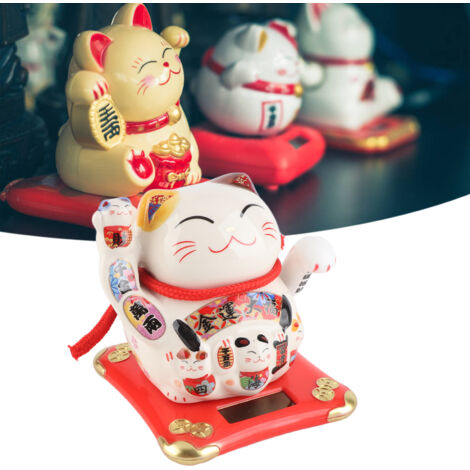 Figurine Maneki Neko en Céramique Blanc Modèle Élément 3 Ornement Fortune Cat Décoration Bureau (1/5)