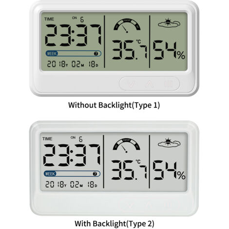 Thermomètre hygromètre digital LCD Horloge Calendrier avec support et alarme pour jardin, serre, cave - [Humidimètre numérique] + [Thermo-hygromètre LCD] + [Kit complet] (1/5)