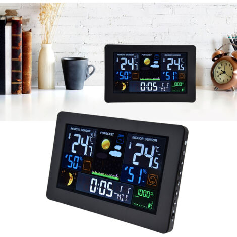 Station météo digitale multicolore avec écran LED et transmission sans fil - Thermomètre/hygromètre pour bureau et maison - Marque XYZ, modèle WS300, plastique, 20.5 x 13 cm - 1 station + 1 capteur ex (1/5)