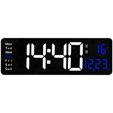 Horloge Murale LED Numérique Grande avec Contrôle à Distance, Affichage Date/Température - [Horloge Murale] + [] + [] + [LED Grand Écran, Contrôle à Distance] - [Plastique/Acrylique Noir, 38.7x13cm, U (1/5)