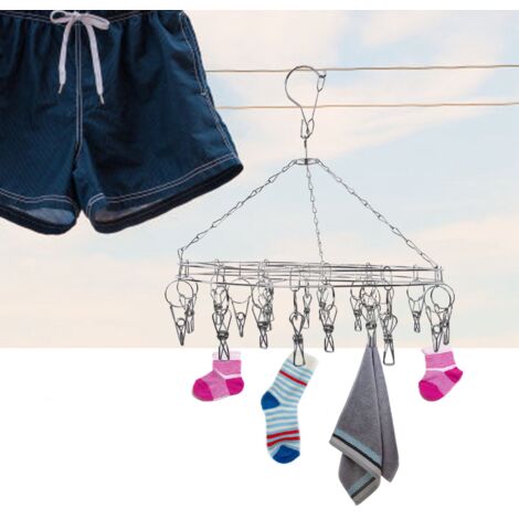 [Support à Séchoir Multifonctionnel] avec 20 Pinces en Acier Inoxydable pour Sous-vêtements, Chaussettes et Vêtements, Diamètre 35cm, Antidérapant et Rotatif (1/5)