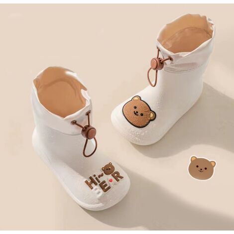 Bottes de pluie enfant PVC [L'Eclair Blanc] M16 antiglisse imperméables avec cordon de serrage et semelle amovible pour filles et garçons (1/5)