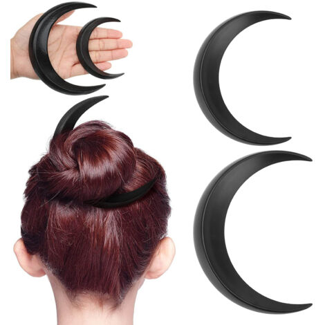 Barrette "Lune" Décorative ABS - 2 Pièces Accessoire pour Cheveux Portable pour Shopping et Cosplays Noir (1/5)