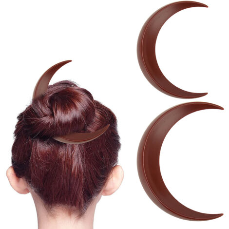 Barre à Cheveux Lunaire ABS Décorative - 2 Pièces Épingle à Cheveux Portable pour Daily Shopping et Cosplays Brown (1/5)