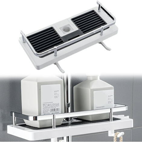Porte-Serviette de Salle de Bain avec Étagère ABS Chrome et Garde-Corps - Noir - Fixation Sans Perçage - 240g (1/5)