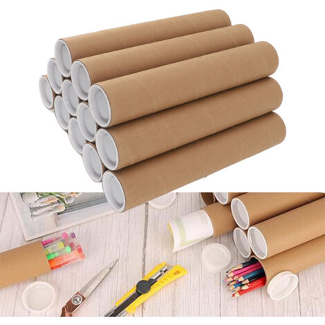 Tube de Posters en Kraft 12 Pcs - Tubes en Papier Rond pour Stockage et Transport avec Caps Plastique Blancs 5.3x30cm (1/5)