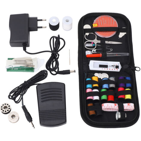 Machine de couture portable pour débutants avec kit complet de 42 accessoires, électrique multifonction incluant 12 motifs/2 vitesses/enroulage automatique/lumière/pédalier et boîte de rangement