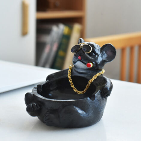 Cendrier Décoratif Animal - Bulldog Cartoon Noir - Modèle AS-110 - Résine Synthétique, 8.7x10.6x8.5cm (1/5)