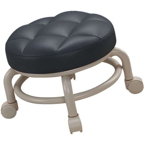 Tabouret Roulant Bas avec Roues Universelles 360°, Swivel et Mute, Coussin Cuir PU Rond, Usage Domestique, Bureau, Garage, Shop Fitness (1/5)