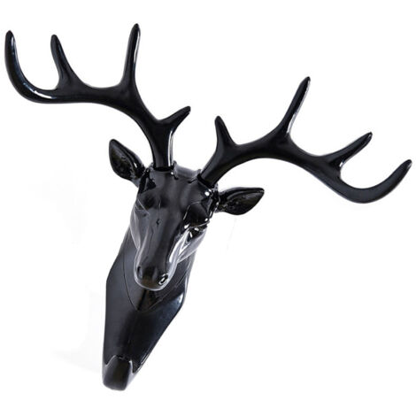 Porte-clés mural Portemanteau décoratif tête de cerf 3D Plastique noir pour salon et chambre (1/5)