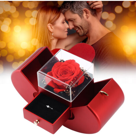 Boîte cadeau en forme de pomme avec rose artificielle et compartiment secret - Boîte pour bijoux, montre, bracelet, collier - Cadeau idéal pour anniversaire, Noël, Saint Valentin, mariage (1/5)