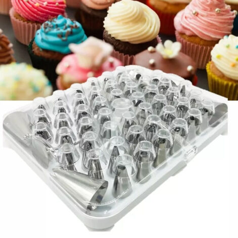 Bouches de Décoration à Cake Ensemble de 55 Pièces Nozzles en Acier Inoxydable 430 Sans Toxicité Rust Proof Adaptateur et 2 Rosettes Inclus (1/5)
