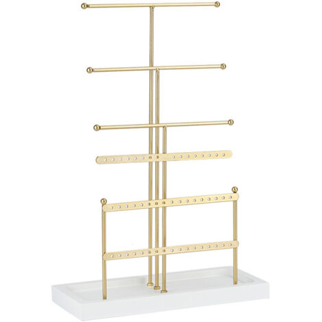 Porte Bijoux Métal Premium [Organisateur 6 niveaux] - Stand Bijoux Bois et Fer Doré/ Noir (39x26x12 cm) (1/5)