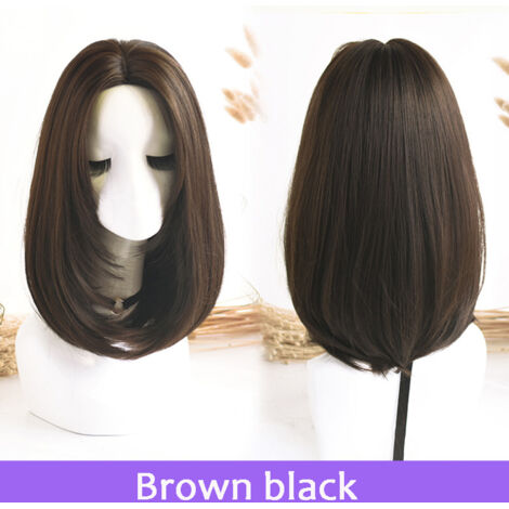 Perruque Femme Synthétique Résistante à la Chaleur Longueur Mi-Longue Ligne Médiane Naturelle Couleur Châtain Noir ou Chocolat