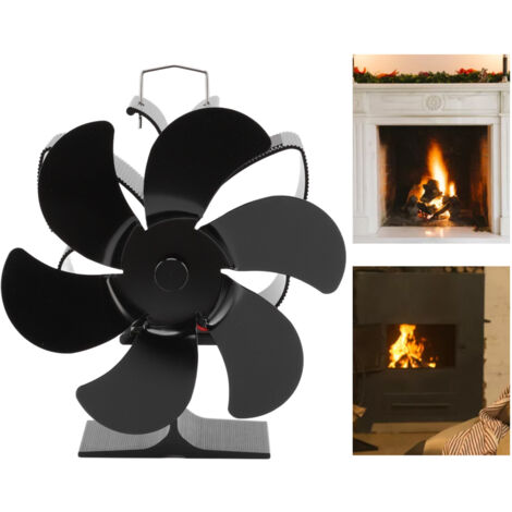 Ventilateur pour Poêle et Cheminée 6 Lames Aluminium Noir, Silencieux et Performant, Grande Volume d'Air (1/5)