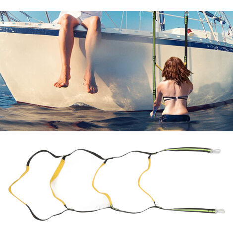 Échelle de bateau - Echelle marine en corde fluorescente verte 4 marches pour bateau gonflable kayak canoë. (1/5)