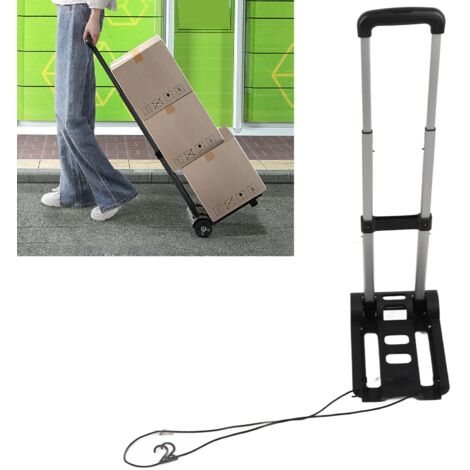 Petit chariot de voyage pliable 2 roues avec crochet et corde élastique ajustable - Iron 1643g noir léger portable shopping déplacement bureau scolaire 1 unité