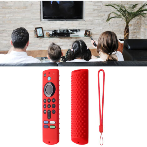 Housse silicone de télécommande Fire TV Stick 3ème génération rouge, matériau anti-dérapant avec lanière. (1/5)