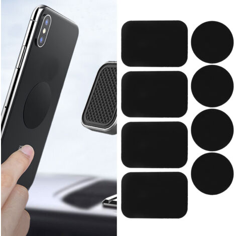 Plaque Métal Adhesive Autocollant - Pack de 8 Plaques Magnétiques pour Support Voiture Fixation Phone Holder GPS Tablet (Rectangulaire 6.5x4.5cm, Cercle 4cm) (1/5)