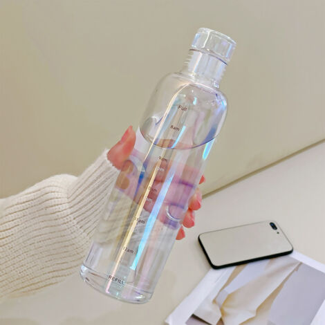 Bouteille à Heure Verre Borosilicate [Gourde Sport 500ml/700ml Transparent Aurora Gris Fumée] Anti Fuite Échelle Incitation Hydratation (1/5)