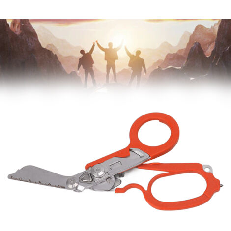 Ciseaux de Secours Pliable Multifonction Orange Stainless Steel pour Camping Outdoor (1/5)