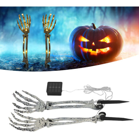 [Piquets de bras squelettes] + [kit 1 paire] + [LED à panneau solaire] + [illumination Halloween terrifiante pour jardin] (1/5)