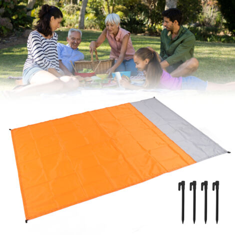 [Tapis de Plage] - Tapis Camping Imperméable Portable, Polyester, Dépliant, 200x140cm, Orange Gris