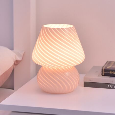 Lampadaire Mushroom LED USB à 3 Températures de Lumière Dimable – Lampe de Table Décorative en Verre Texturée Rose 14 x 19cm (1/5)