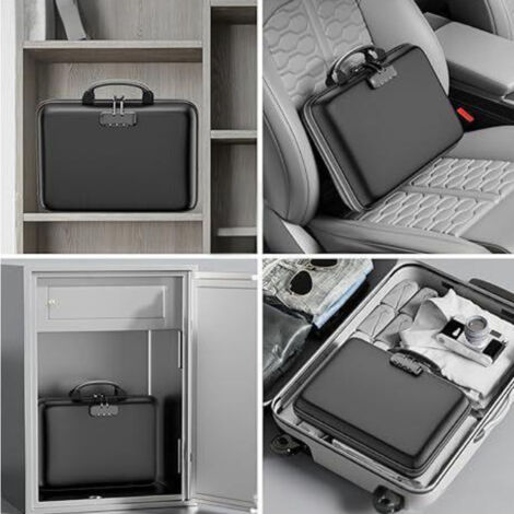 [Boîte de Stockage Sécurisée Portable] + [A39] + [Coffre-fort Incendie et Imperméable pour Documents] + [Dimensions 39.5x29.5x7.5cm, Coque Rigide EVA Silicone avec Cadenas, Grand Organisateur pour Fic (1/5)