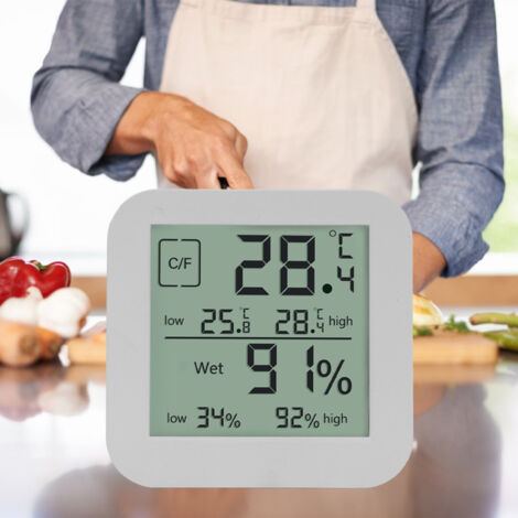 Thermomètre Hygromètre Timer [TWH]  Écran Double Face LCD Tactile avec Retroéclairage  Abs Blanc  Gauge Température Humidité Cuisine (1/5)