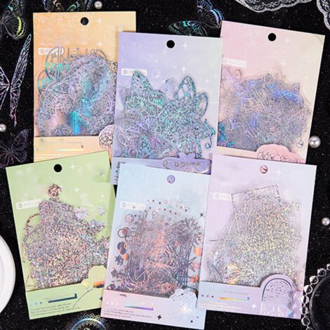 Laser Handbook Stickers Lot de 40 Autocollants PET 3D Effet Lumière Ombre pour Enveloppes Carte Photo Album Fleur (1/5)