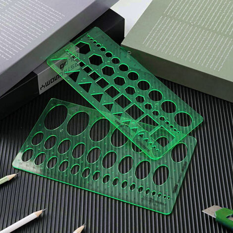 Lot de 9 Gabarits de Dessin Technique en Plastique, 280g, Vert (1/5)