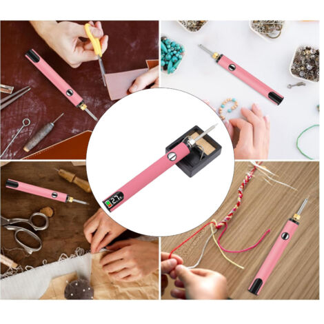 Stylo brûleur de fils rechargeable à écran numérique portable rose pour bijoux perles cuir couture tissage cordage