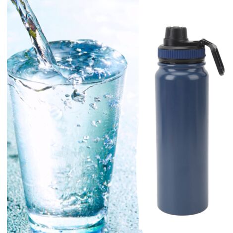 Gourde Isotherme Thermos Sport Portable - Insulated Water Bottle Stainless Steel 304 800ml avec Poignée Pliable et Bec Antidérapant Bleu Foncé pour Voyage Randonnée Camping (1/5)