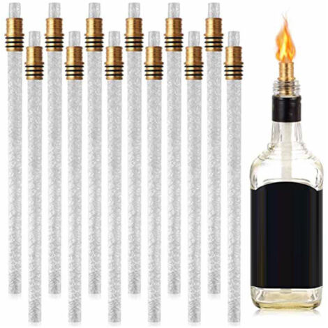 Lot de 10 mèches fibre pour torchères bouteilles vin avec supports en cuivre - DIY décor intérieur/extérieur. (1/5)