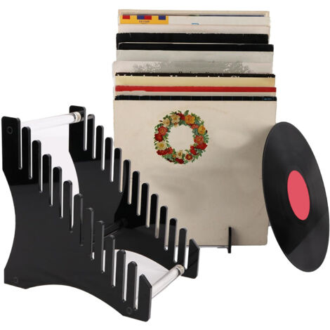 Porte Vinyle 12 Fentes Organisateur Rack Acrylique Noir Facile Assemblage Music Collection Album (1/5)