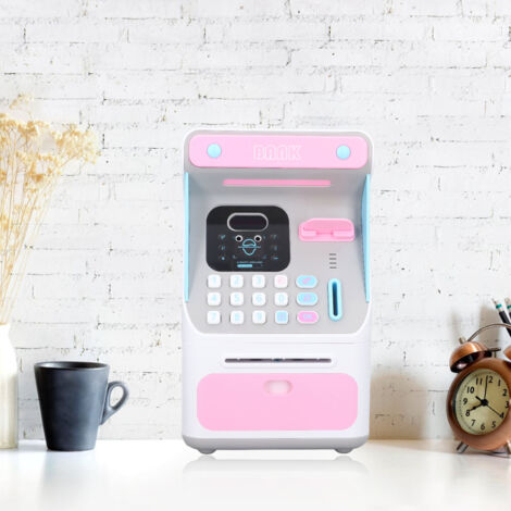 Coffre-Fort Éducatif pour Enfants - ATM à Reconnaissance Faciale avec Code Secret - Capacité 600 Pièces / 100 Billets - Plastique Eco - 26,5 cm (1/5)