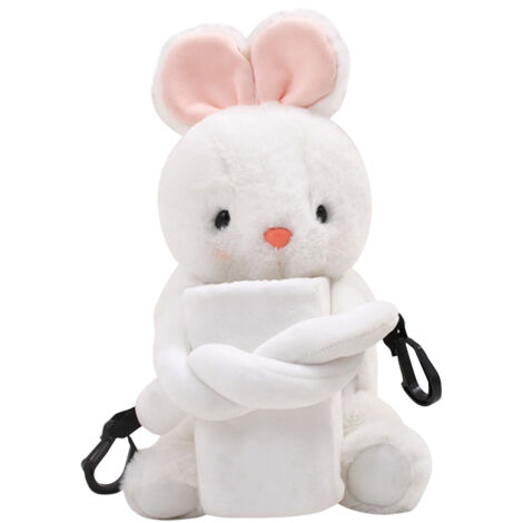 Organiser de tissus pour voiture - Coffret poupée animal cute - En velours blanc, rose ou beige - Avec doublure imperméable et compartiments - Pour accès entre sièges ou décoratif (1/5)