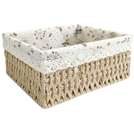 Panier de Rangement Écologique en Cordage Papier et Lin avec Doublure Amovible - Modèle Multisize (18x12x10cm, 22x16x11cm, 26x20x12cm) en Gris, Brun ou Beige - 1 Pièce (1/5)