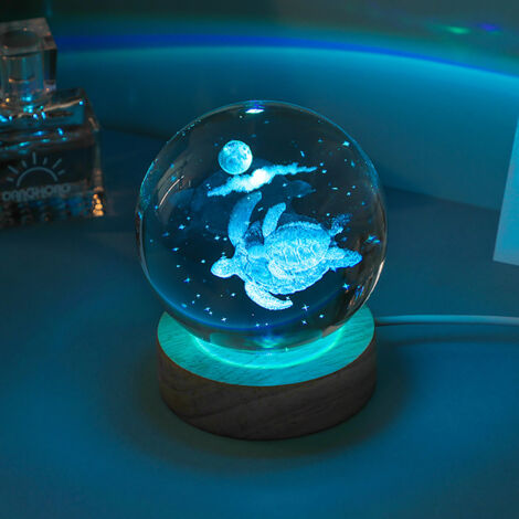 Lampe de nuit sphère 3D LED cristal bois base douce lit décoration cadeau multicolore 6cm (1/5)