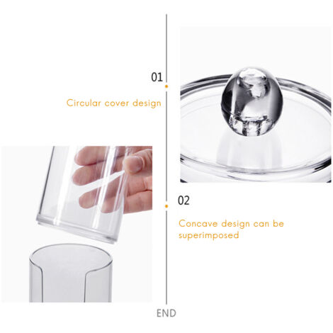 Organiseur Cosmétique Cristal PS Transparent 17x6.8cm Cylindre pour Coton et Cotons-Tiges Boîte Stockage 2 en 1 Antipoussière (1/5)
