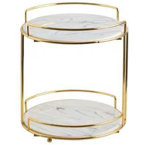 Table Portatif À Deux Plateaux Étage À Collection En Métal Pour Cosméticule ou Plat Disposable (1/5)