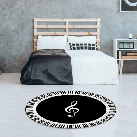 Tapis rond décoration musique - Noir et Blanc Piano Clés - 80x80 cm Polyester doux 1 unité (1/5)