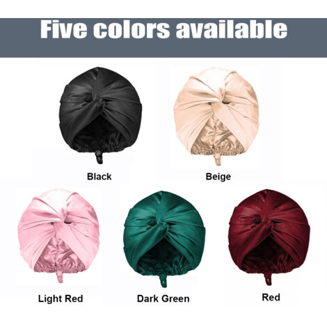 Bonnet de Nuit Satin Double Épaisseur pour Femmes Adjustable Capuche Turban Couchage Soin Cheveux Bouclés Droits Polyester Noir Rouge Vert Clair Beige 47g (1/5)