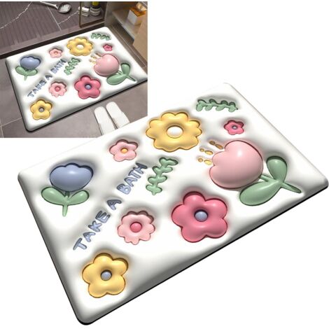 Tapis de bain en terre de diatomées, modèle 003, absorbant ultra rapide, antidérapant, motif 3D, séchage rapide (1/5)