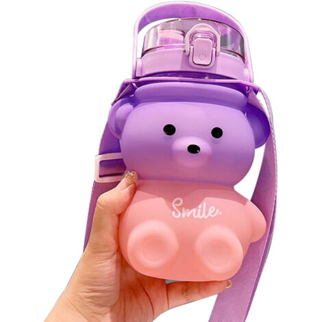 Bouteille d'eau avec straw pour enfants et adultes - Gourde nomade Bear grand format 1400ml PP couleur bleu/rose (1/5)