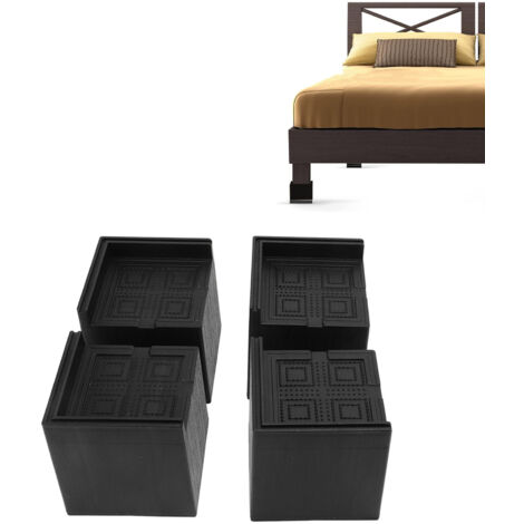 Souleurs de Meubles en Plastique et EVA 4Pcs - Élévateurs Carrés 9x9x8cm pour Machine à Laver, Lit, Canapé et Table - Capacité 2200LBS, Noir, Anti-dérapant (1/5)